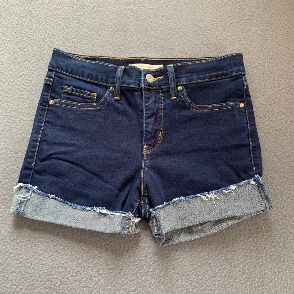 Levi's 311 Shaping Skinny Dark Wash Denim Cut Off Shorts Raw Hem Size 26